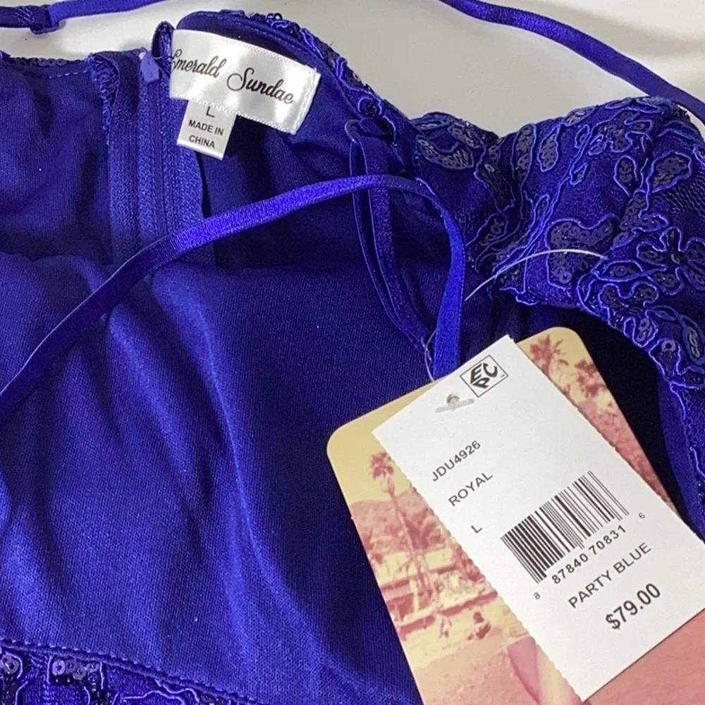 Embroidered Sequin Square Neck Spaghetti Strap Criss Cross Back Fit & Flare - Picture 10 of 10